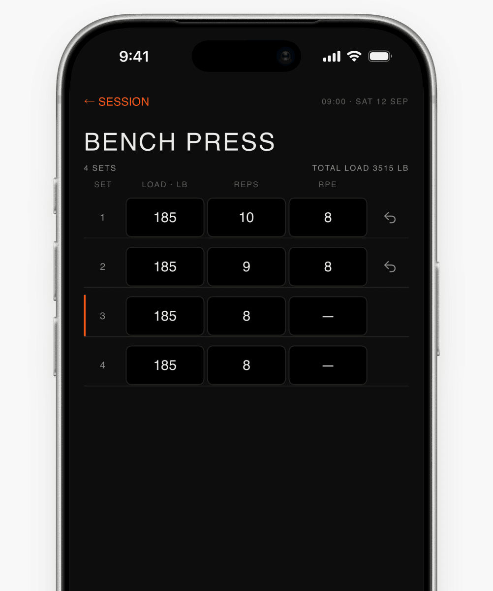 OneMore Active Lift editable set table shown in an approved iPhone frame.